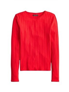 J. Crew Pointelle Ribbed Slim Fit Long Sleeve T Shirt in Red Size Large NWT